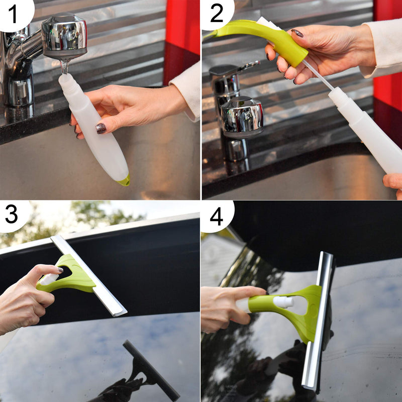 HOME-X Windshield Squeegee with Spray Bottle, Glass Cleaner Blade, Car-Cleaning Tool, All Purpose Squeegee, Silicone Blade-White and Green