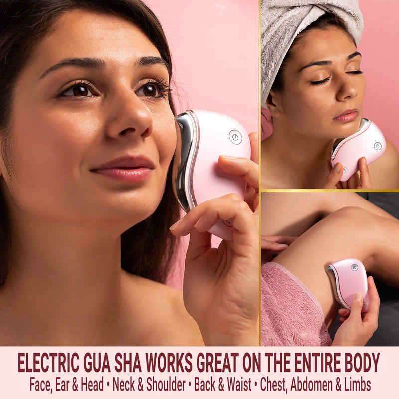 Gua Sha Electric- Face Scraping Massager with LED Red Light Therapy, Heat & Sonic Vibration- Facial Massage Tool Eye/Face- Anti-Aging, Sculpting, Lymphatic Drainage, Tension Relief & Serum Absorption