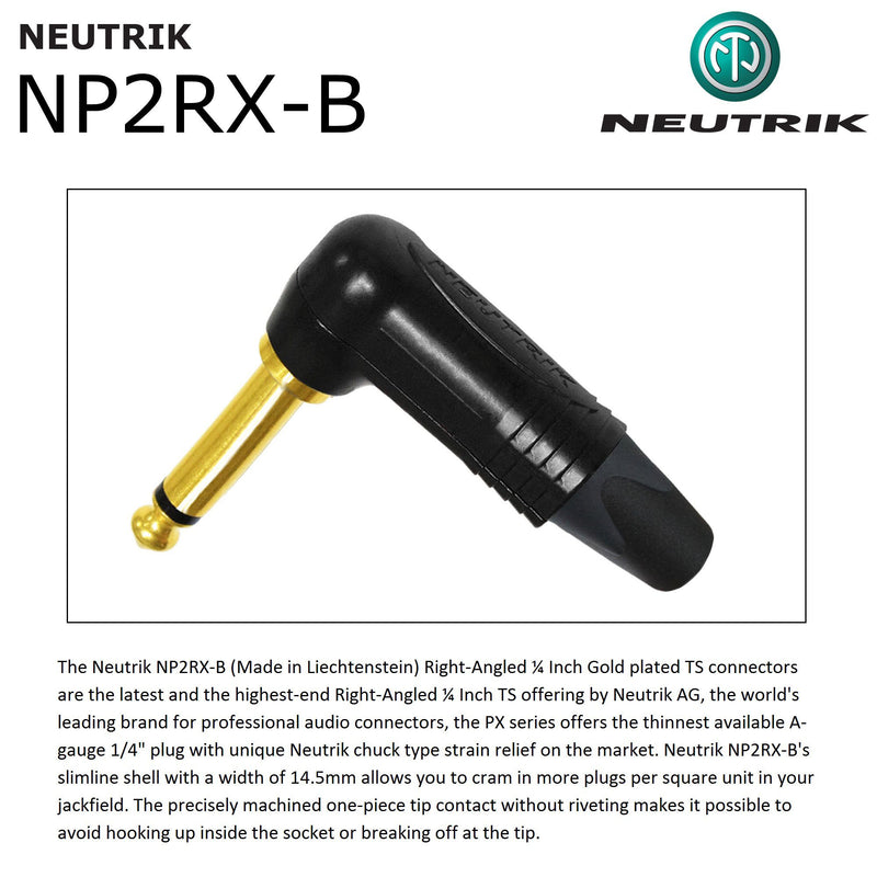 2 Meter - Gotham GAC-1 Ultra Pro - Premium, Low-Capacitance (21 pf/Ft) Guitar Bass Instrument Cable - with Straight to Angled 6.35mm Neutrik Gold Plated TS Connectors