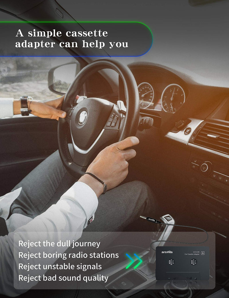 [AUSTRALIA] - arsvita Car Audio Cassette to Aux Adapter with Upgrade 3.5 MM Aux Plug, Auxiliary Nylon Cable Tape Adapter, Black 