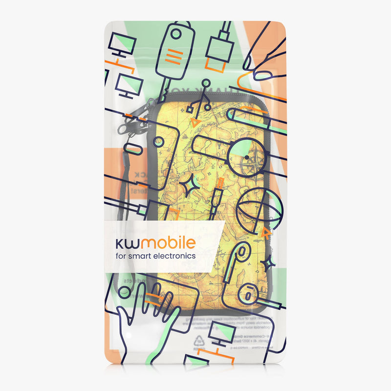 [AUSTRALIA] - kwmobile Neoprene Sleeve for Smartphone Size XL - 6.7/6.8" - Shock Absorbing Pouch Case - Protective Phone Bag - Antique World Map Black/Brown/Beige Antique World Map 01-05-11 