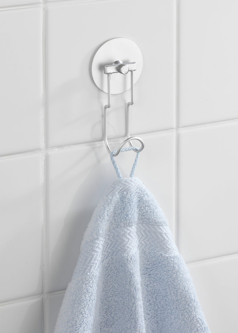 WENKO Towel Turbo-Loc System-Extra Lightweight, No Drilling Wall Hook, Matt, Alluminium, Dimensions 2.4 x 4.7 x 1.4 inches, Silver