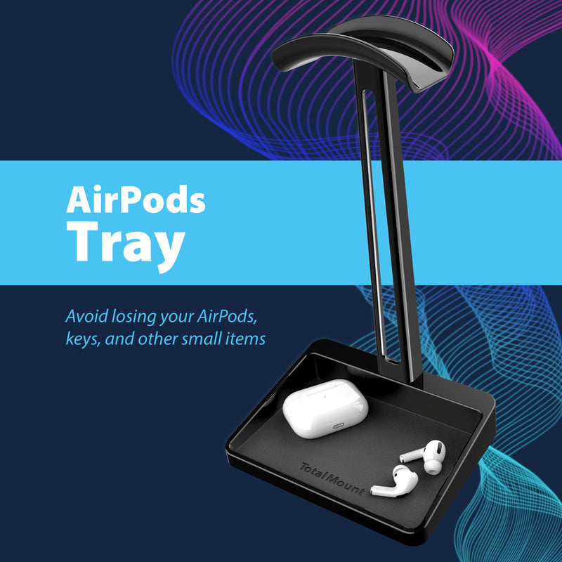 [AUSTRALIA] - TotalMount Headphone Stand – Includes a Tray for AirPods (Premium Black Gaming Headset Stand) Premium Black Gaming Headset Hanger 