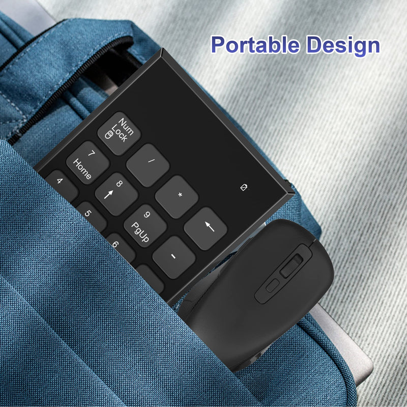 Wireless Number Pad and Mouse Combo,2.4G 19 Keys USB Wireless Numeric Keypad,3 Adjustable Mouse Speeds DPI 800/1200/1600,Set for Laptop,Notebook,Desktop,PC Computer-Use One USB Receiver