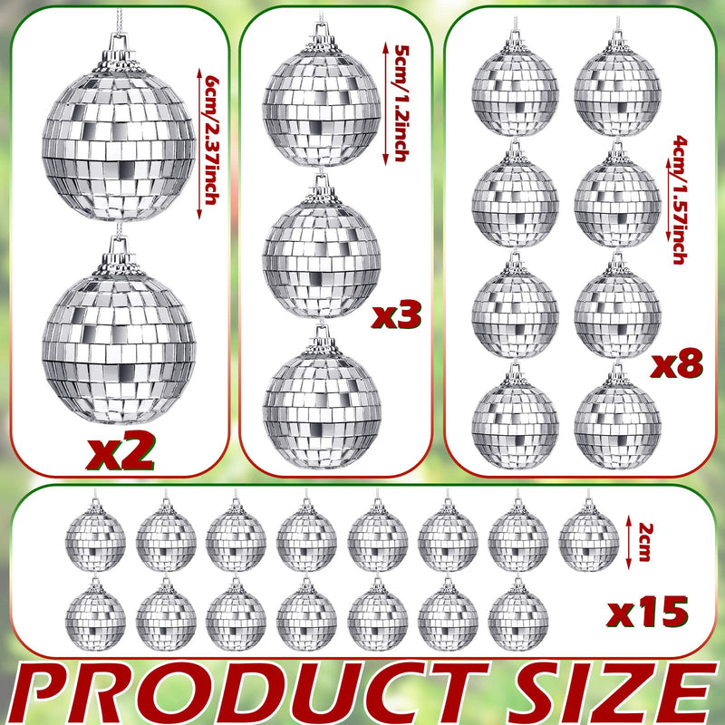 Sumind 28 Pieces Mirror Disco Ball 70s Reflective Mirror Ball Decorations 60s Hanging Balls with Fastening Strap for Home Stage Props Festivals Party Accessories