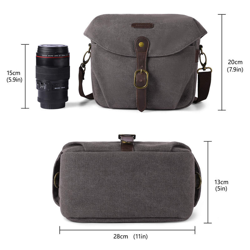 Camera Bag, BAGSMART SLR DSLR Canvas Camera Case, Vintage Padded Camera Shoulder Bag with Rain Cover for Women and Men, gray 05-Gray