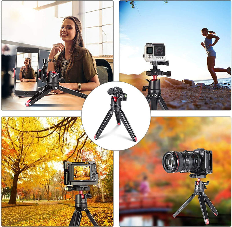 SMALLRIG Tabletop Tripod, Mini Desktop Travel Tripod Aluminum Alloy with 360 Degree Ball Head and Quick Release Plate Lightweight and Portable for Compact Cameras DSLRs, Phone, Gopro（Black）- BUT2287