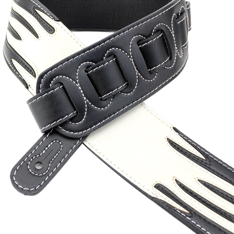 Walker & Williams GP-36 White & Black Flames Padded Glove Leather Guitar Strap