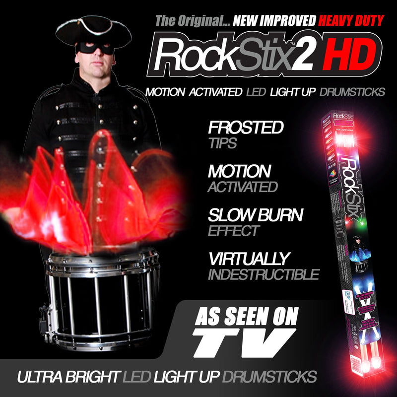 ROCKSTIX 2 HD RED, BRIGHT LED LIGHT UP DRUMSTICKS, with fade effect, Set your gig on fire! (RED ROCKSTIX) RED ROCKSTIX