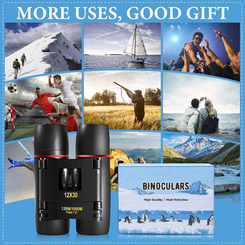 [AUSTRALIA] - WRNRN 12X30 Small Binoculars for Adults Kids, Large Eyepiece Compact Binocular with Clear Vision, Lightweight Mini Binoculars for Travel Opera Theater Hiking Bird Watching Football 