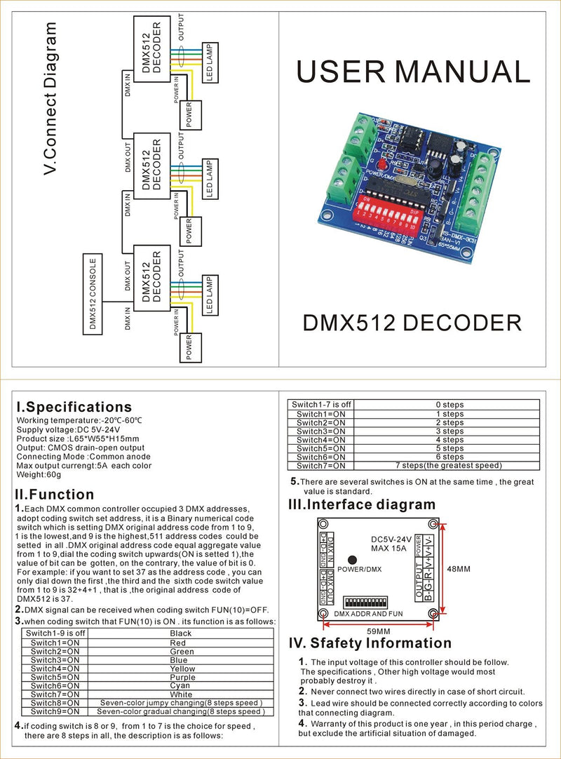 [AUSTRALIA] - 3 Channel DMX512 Controller Driver DMX Decoder 15A For RGB Led 