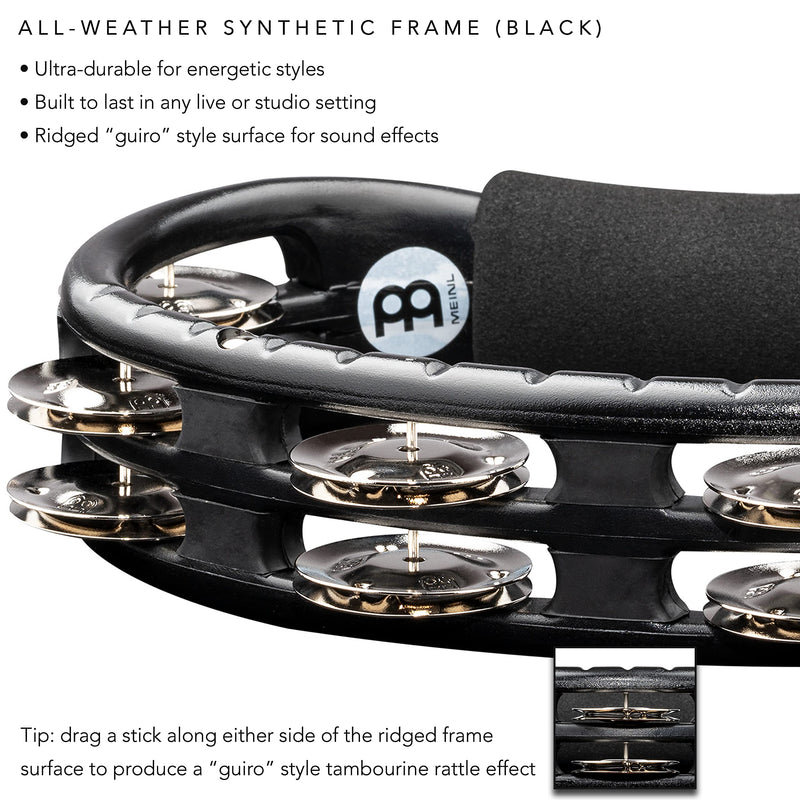 Meinl Percussion Handheld Synthetic Tambourine, Black, 10" (TMT1-BK) Plated steel
