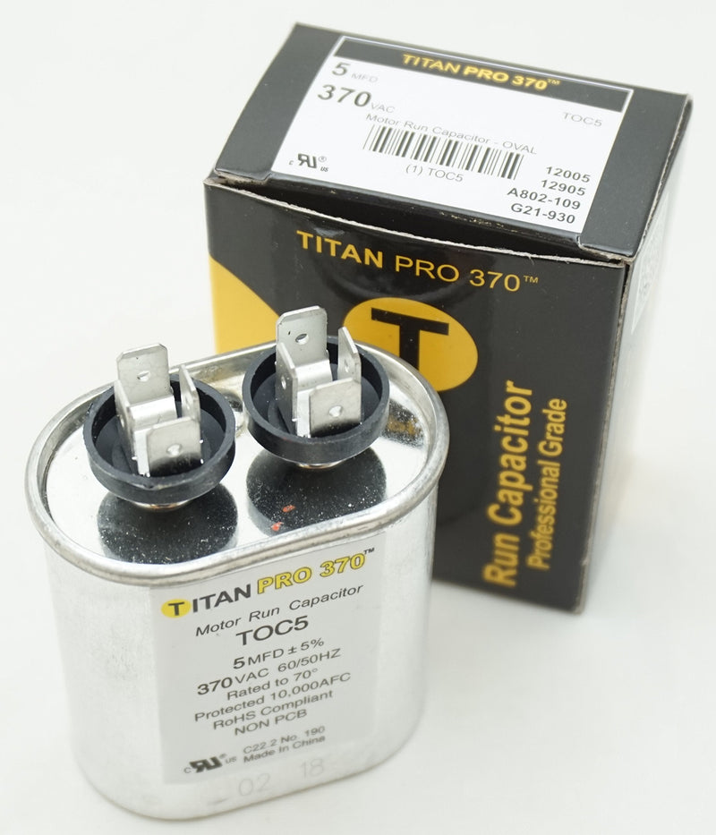 Packard TOC5 Motor Run Capacitor Oval/MFD: 5 / Volts: 370
