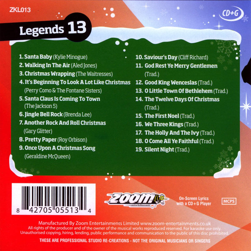 Zoom Karaoke CD+G - Legends Volume 13 - 19 Christmas Hits [Card Wallet]