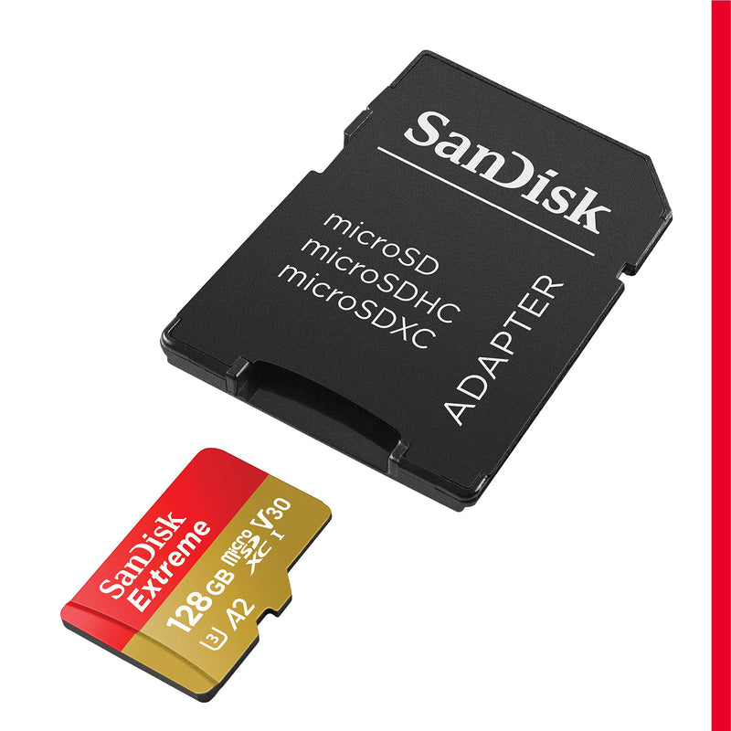 SanDisk 128GB Extreme microSDXC UHS-I Memory Card with Adapter - Up to 160MB/s, C10, U3, V30, 4K, A2, Micro SD - SDSQXA1-128G-GN6MA Card Only