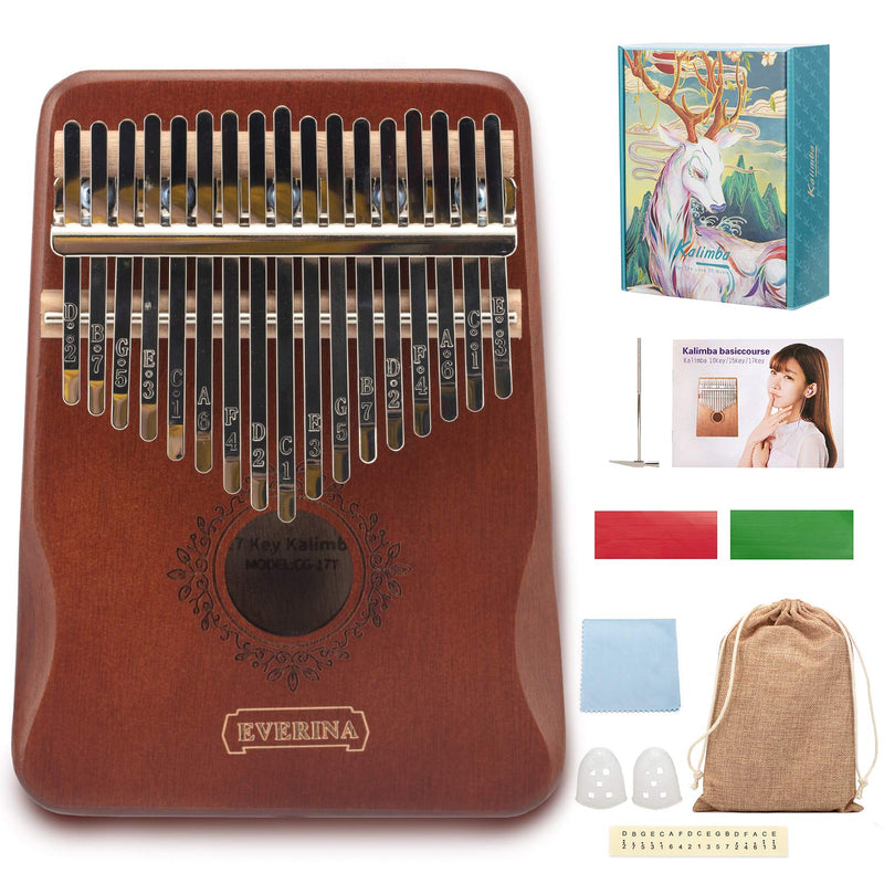 Kalimba Thumb Piano 17 Keys, Portable Mbira Finger Piano, Easy to Learn Musical Instrument Gift for Kids and Adult Beginners, Brown