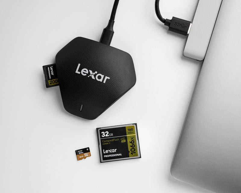 Lexar Professional Multi-Card 3-in-1 USB 3.1 Reader, Supports SD, microSD and CF Cards (LRW500URBNA)