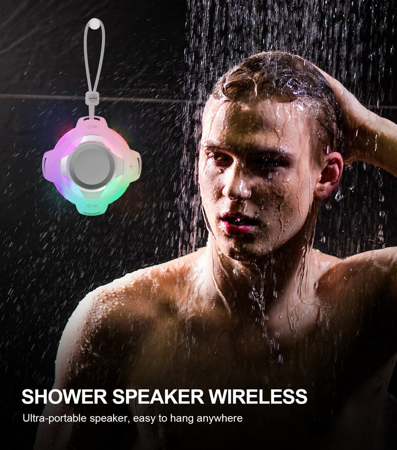 comiso Shower Bluetooth Speaker, Waterproof Bluetooth Speakers IPX7, Floating Portable Wireless Speaker with LED Light, Loud HD Sound and Bass for Travel Beach Shower, Ideal Gifts for Men and Women Crystal