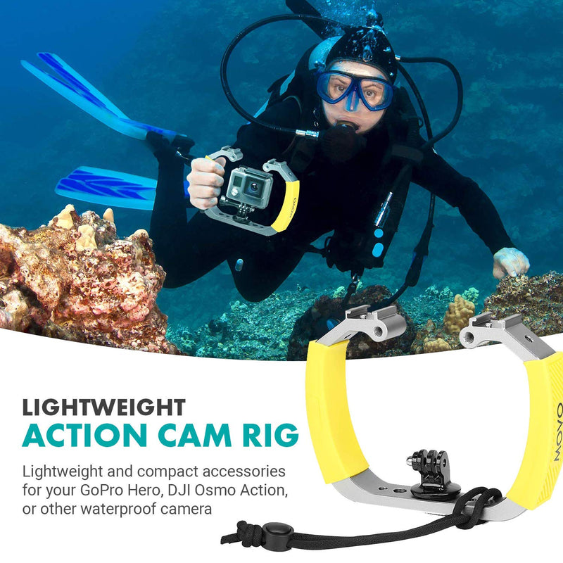 Movo GB-U70Y Underwater Diving Rig for GoPro Hero with Cold Shoe Mounts, Wrist Strap - Works with HERO3, HERO4, HERO5, HERO6, HERO7, HERO8 and DJI Osmo Action Cam - Scuba GoPro Accessory (Yellow) Standard Yellow