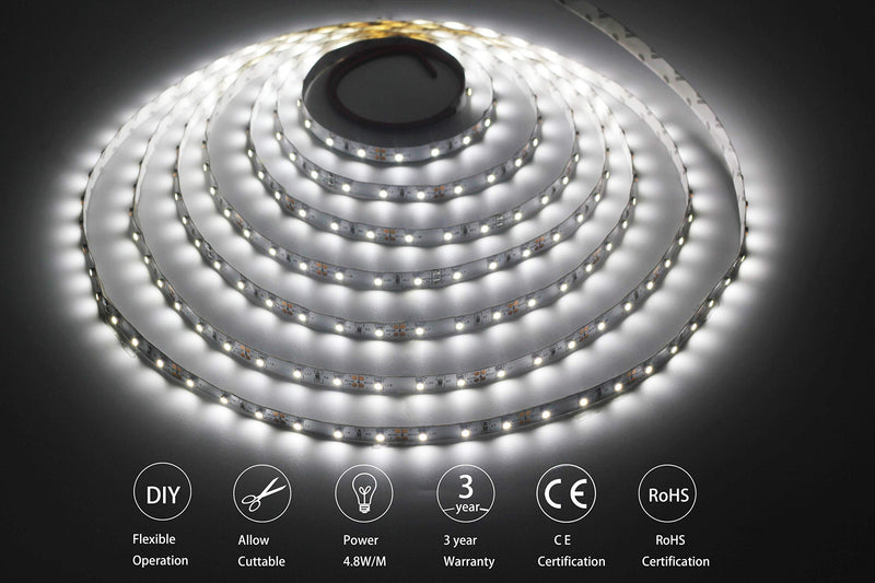 [AUSTRALIA] - LEDMY Flexible Led Strip Lights UL(E477884) Certification DC12V 24W SMD3528 300LEDs Not Waterproof Led Indoor Lighting Cool White 6000K 5Meter/ 16.4Feet Using for Gardens, Homes, Kitchen, Car and Bar 