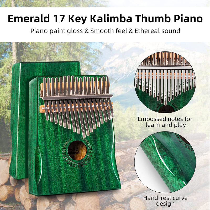 HONHAND Kalimba Thumb Piano 17 Keys Bright Green - Portable Mbira Finger Piano with Music Books Gifts for Kids Adults Beginners