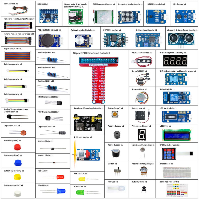 Adeept Upgrade Ultimate Starter Kit for Raspberry Pi 4 3, Raspberry Pi Kit, Python C Code, 40 Projects, DIY Electronic Components Kit with 480 Pages PDF Manual UpgradeUltimate Starter Kit for RPi