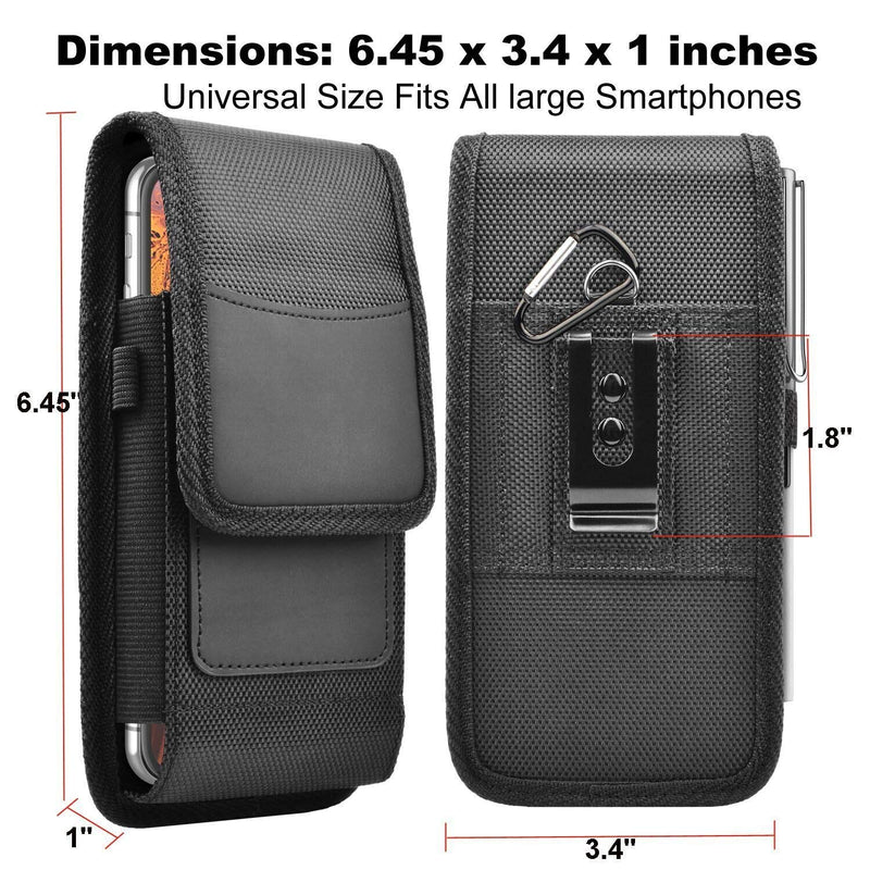 Takfox Phone Holster for Samsung Galaxy S20 Ultra S20 Plus S21 S10+ S9 S8 J7 J3, A01 A11 A21 A51 A71 A10e A20 A30 A12, K51 Stylo 6 Nylon Cell Phone Belt Clip Holster Carrying Pouch w Card Holder,Black