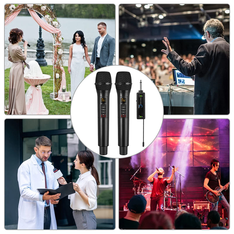 PROZOR Wireless Microphones UHF with Volume Treble Bass Echo Control Cordless Dynamic Mic System with Rechargeable Receiver for Karaoke Machine Singing Wedding Church DJ Party Speech