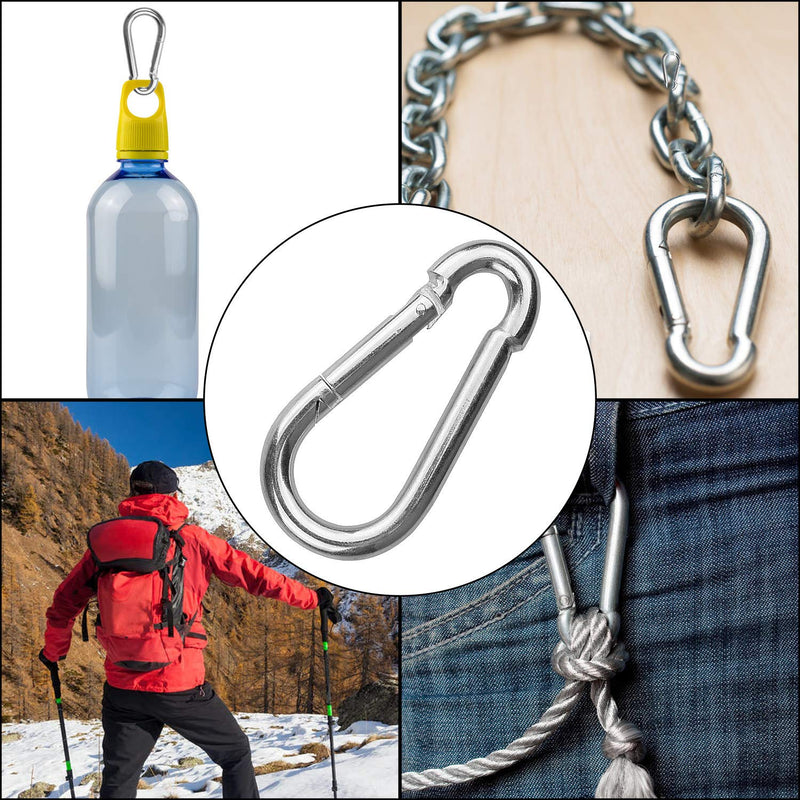 30 Pack Sliver Spring Hook, Zinc-Galvanized Steel Carabiner Small M4x40MM Carabiners for Backpacks or Key Chains, Silver Quick Link Snap Spring Clip Hook for Ropes, Pet, Indoor and Outdoor Equipment
