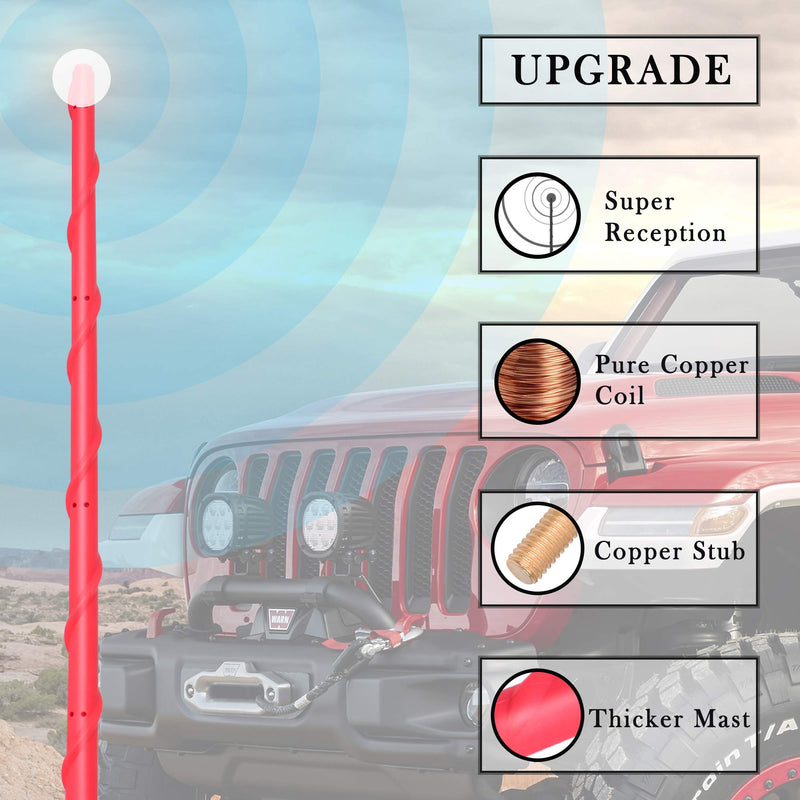 VOFONO Red Antenna Compatible with Jeep Wrangler JK JKU JL JLU Rubicon Sahara Gladiator 2007-2021 | 13" Spiral Flexible Short Antenna Replacement | Upgrade Designed for Optimized Radio Reception