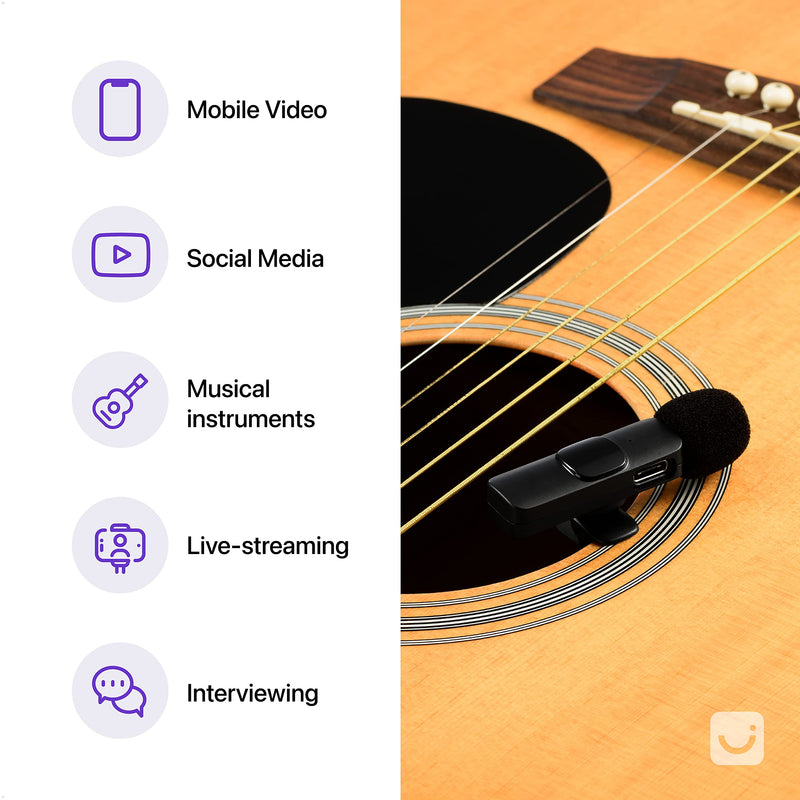 2 Pack Wireless Microphone for iPhone, iPhone Mic, Lavalier microphone for iPhone, Mini microphone iPhone, YouTube microphone, iPhone microphone for video recording, Lapel Mic, Lav mic for iPhone