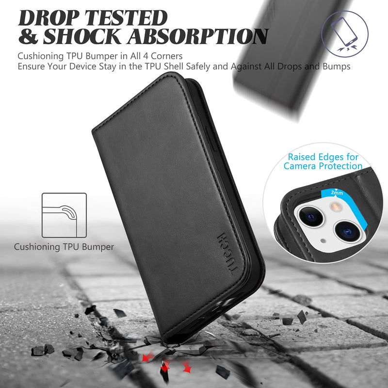 [AUSTRALIA] - TUCCH Case for iPhone 13 Wallet Case, Magnetic PU Leather Stand Flip Cover with [TPU Shockproof Interior Case], [RFID Blocking] [Card Slot] Folio Case Compatible with iPhone 13 6.1-inch 2021, Black 