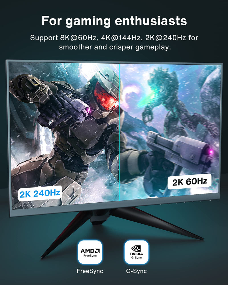DisplayPort Cable 1.4, iVANKY 8K DP Cable 10ft [8K@60Hz, 4K@144Hz, 1080P@240Hz], Support HBR3, 32.4Gbps, HDCP 2.2, HDR, Compatible for Gaming Monitor, TV, PC, Laptop and More 10 Feet
