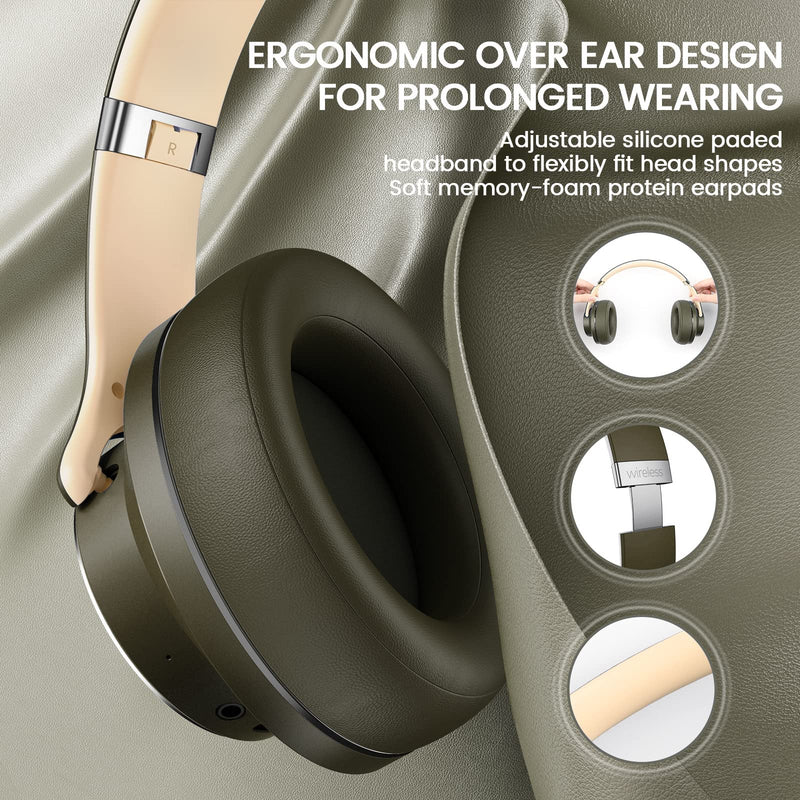 [AUSTRALIA] - DOQAUS Bluetooth Headphones Over Ear, 52 Hours Playtime Wireless Headphones with 3 EQ Modes, Noise Isolating HiFi Stereo Headphones with Deep Bass, Microphone, Soft Earpads for Cellphone/PC (Green) Green 