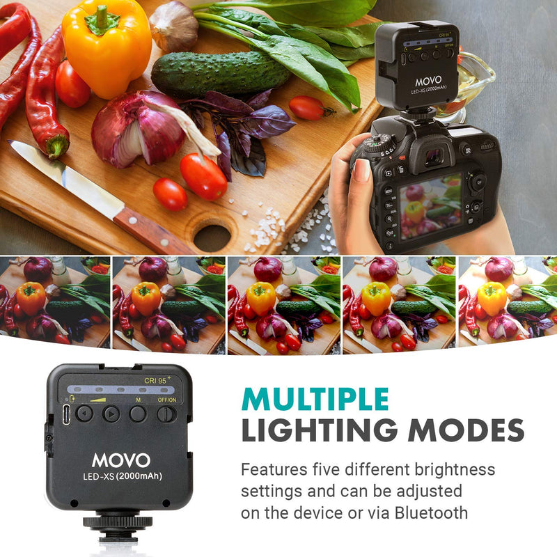 Movo LED XS Portable Rechargeable LED Video Light with Soft Light Diffuser, and Shoe Mount - Compatible with DSLR Camera or Go Pro Rig - Small LED Light for Vlogging, Webcam, Streaming, Photography