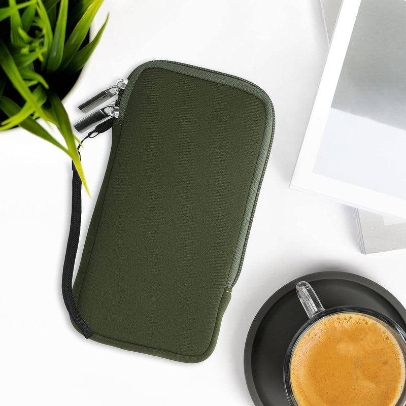 kwmobile Neoprene Phone Pouch Size XL - 6.7/6.8" - Universal Cell Sleeve Mobile Bag with Zipper, Wrist Strap - Dark Green XL - 6,7/6,8"