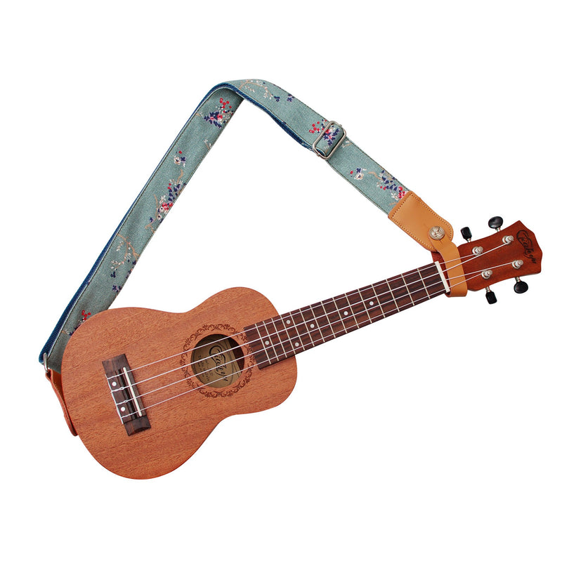 [AUSTRALIA] - MUSIC FIRST Original Design Vintage Style “Plum Flowers” Soft Cotton & Genuine Leather Ukulele Strap Ukulele Shoulder Strap Without The Strap Locker 