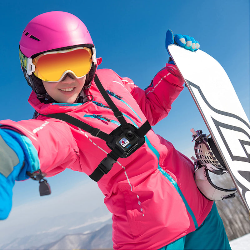 Suptig Chest Mount, Adjustable Chest Strap, Breathable Material Compatible All Gopro, AKASO, DJI osmo and More Action Cameras (Black)