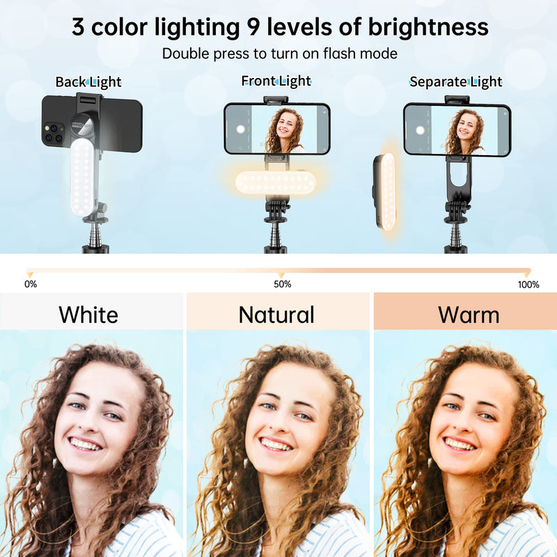 Stable Selfie Stick Tripod with Fill Light, 44 Inch Extendable Selfie Stick with Wireless Remote and Tripod Stand 360 Rotation for iPhone 13/12/11 Pro/XS Max/XS/XR/X/8/7, Samsung and Smartphone With Light