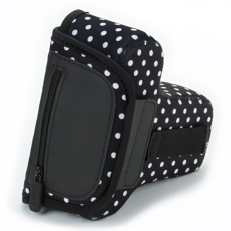 USA GEAR DSLR Camera Sleeve Case (Polka Dot) with Neoprene Protection , Holster Belt Loop and Accessory Storage - Compatible With Nikon D3400, Canon EOS Rebel SL2, Pentax K-70 and More Polka Dot