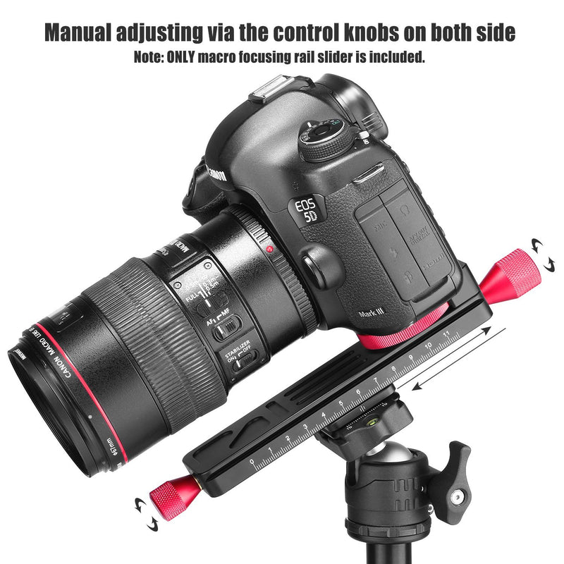 koolehaoda All Metal Wormdrive Macro Focusing Focus Rail Slider/Close-up Shooting Clamp Plate: 115mm Adjustment with 1/4 Inch Screw Head for DSLR Cameras,Tripod Ballhead, Arca/RRS Lever Clamp Compati W-160