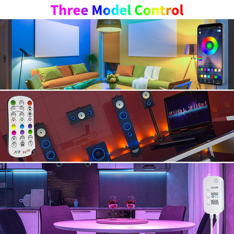 [AUSTRALIA] - Led Strip Lights 50 Feet, Color Changing Lights Strip 3 Pack Bluetooth App Remote Control 5050 LEDs Light with Built-in mic Music sync led Lights for Bedroom Room tv Party 