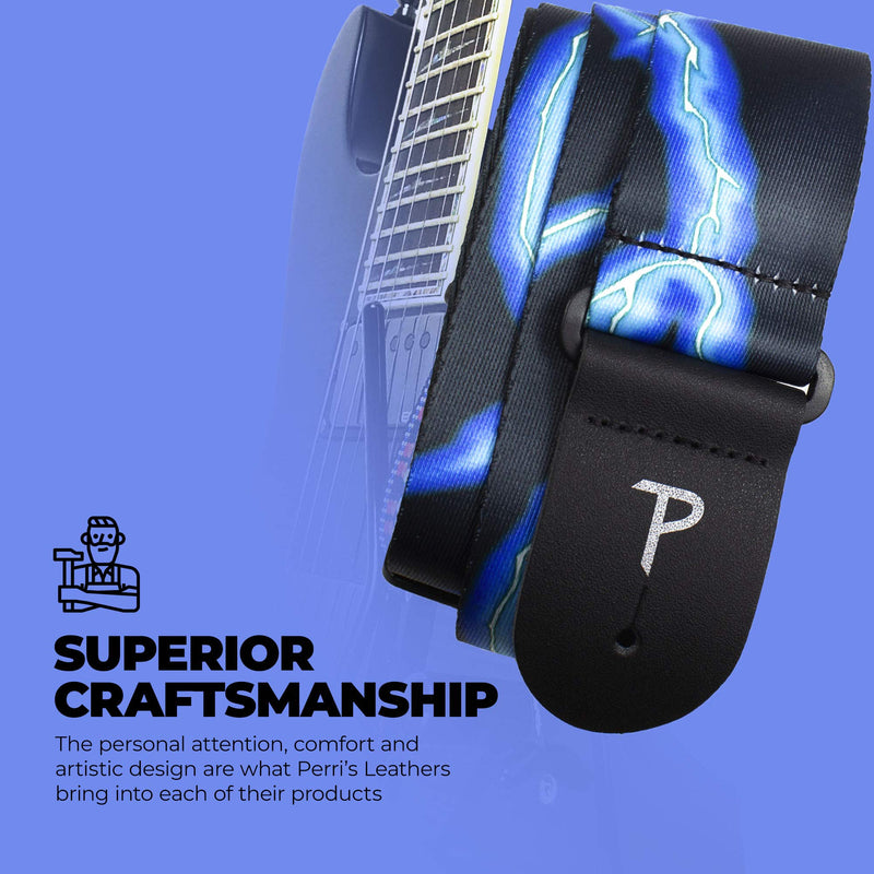 Perri Poly Lightning Guitar Strap Blue Lightning