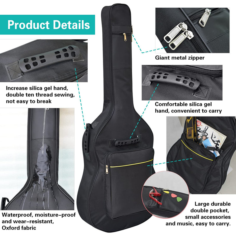 [AUSTRALIA] - DIBOER 41 Inch Acoustic Guitar Case, Acoustic Guitar Bag 0.3 Inch Thicken Sponge Pad 600D Thick Ripstop Waterproof Dual Adjustable Shoulder Strap Soft Guitar Case Gig Bag(black) black 