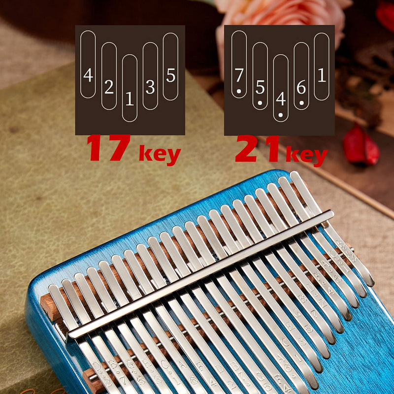 Kalimba 21 Key Thumb Piano Premium Cat Lovers Pattern Finger Piano Handhold Mbira Portable Musical Instrument Gift for Kids Amateur and Beginner (Gradient Blue) Cat Lovers Gradient Blue