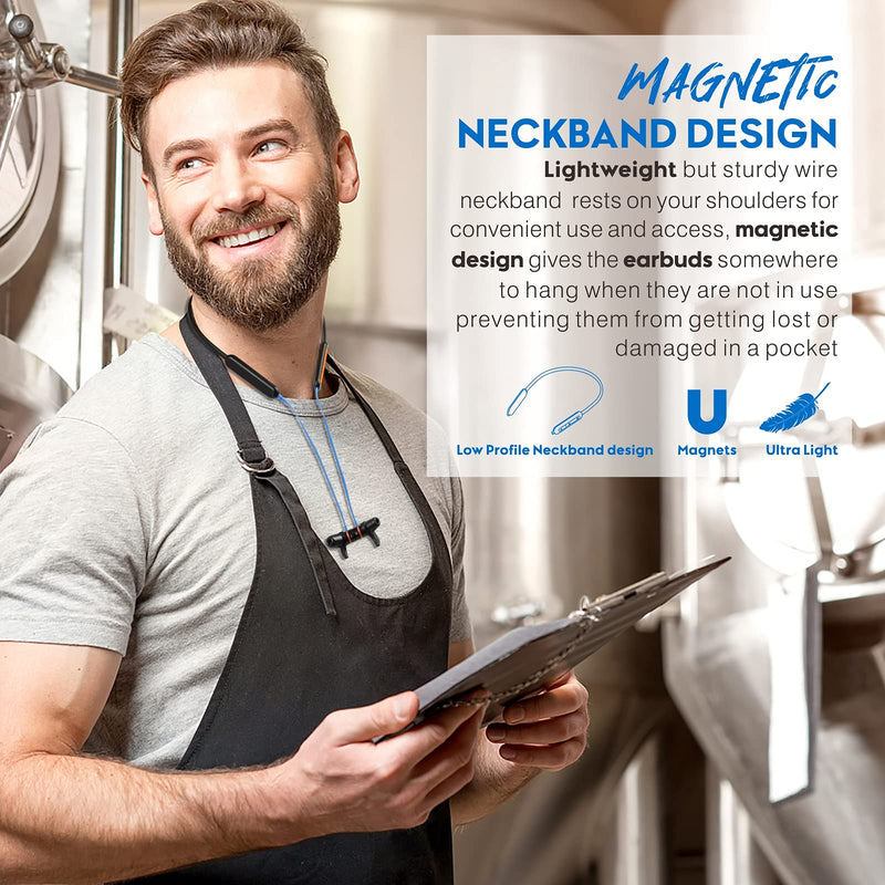 [AUSTRALIA] - Bluetooth noise reduction headphones, Mipeace magnetic custom-fit safety wireless neckband headphones-29db noise isolating work earbuds earphones with mic and control, IPX4 sweatproof 13+Hour Playtime 