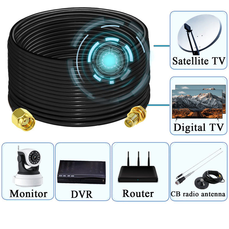 RP SMA Cable RG58 49.2 FT(15M) TUOLNK RP-SMA Female to RP-SMA Male Extension Cable 50ohm for Outdoor Antenna RPSMA Coax Cable 49.2ft