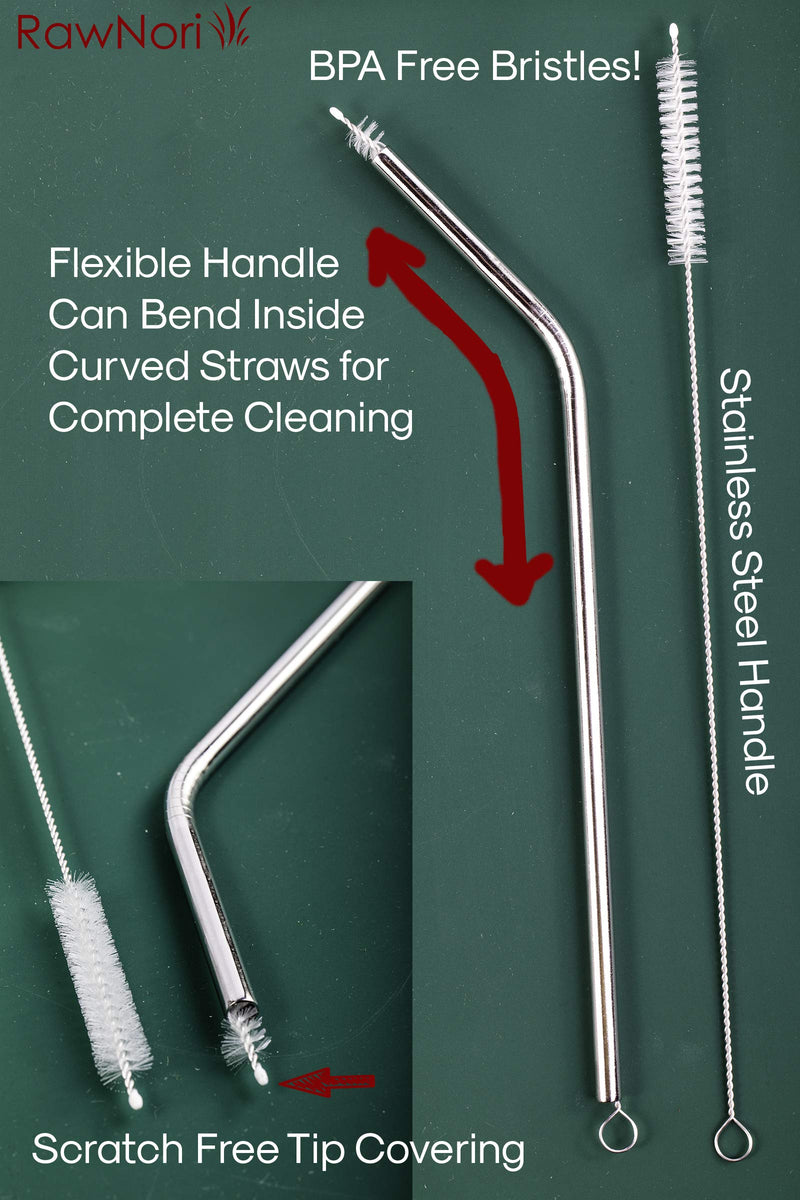 2 Drinking Straw Cleaning Brush Long - Bristle Cleaner for Stainless Steel Drink Straws Heavy Duty Brushes for Washing Glass Silicone Metal Straws Tea Pot Spout Mini Micro Bottle