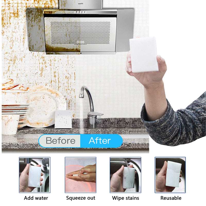 Melamine Sponge, 100Pc Magic Sponge Eraser, Melamine Foam Bulk Sponge Sheets, Bathroom Oven Shower Glass Dishes Stove Top Kitchen Sinks Bathtub Wall Tile Baseboard White Shoe Cleaner, Not Easily Rip 100pcs