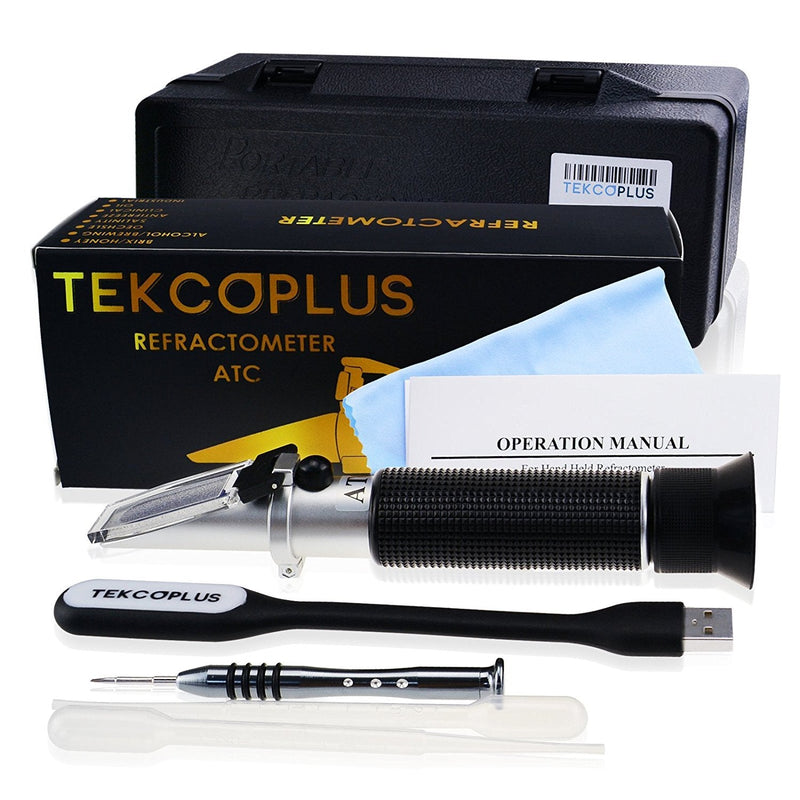 Optics Alcohol Refractometer 0-80% Volume Percent ATC for Alcohol Liquor Production Spirit Alcohol Measurement Ethanol with Water Distilled Beverages Winemakers with Extra LED Light & pipettes